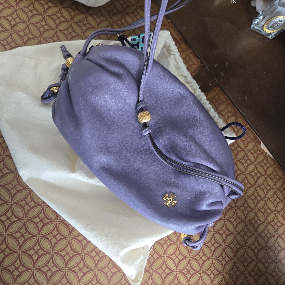 Tory Burch Beaded Strap Soft Mini Crossbody in the color Purple Cosmos